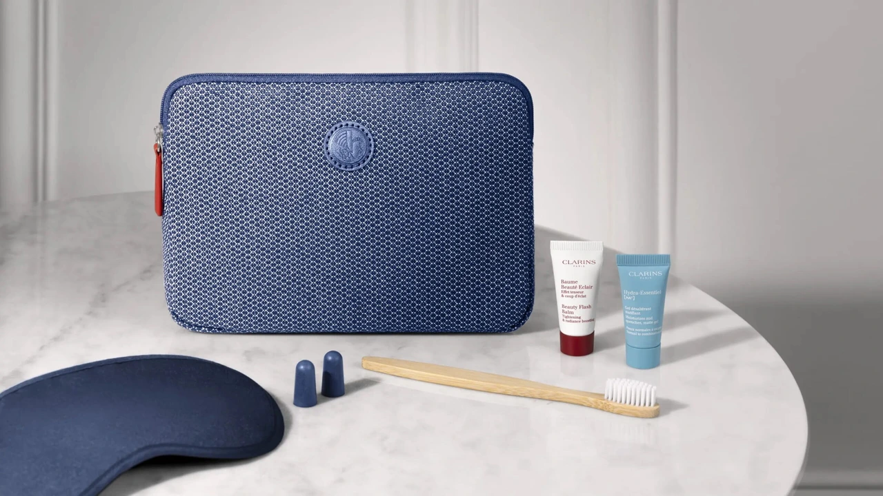 Air France premium cabin amenities and Clarins skincare