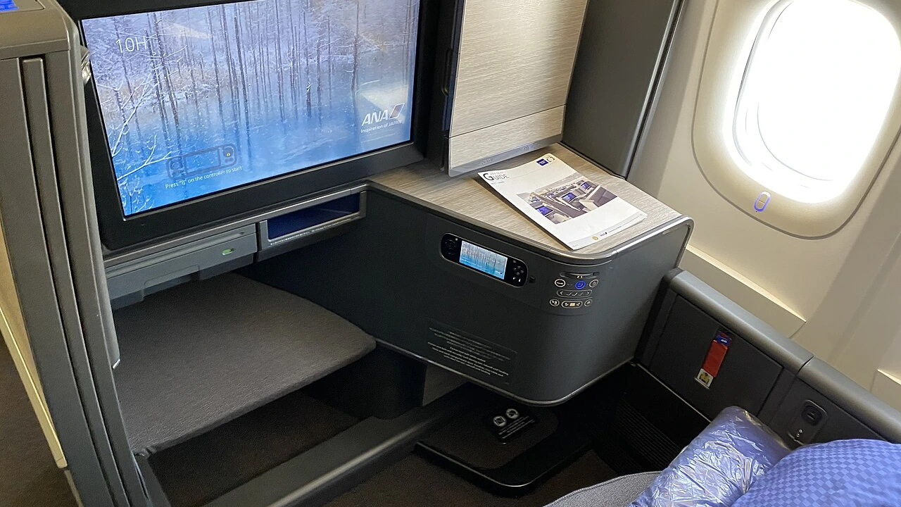 ANA The Room cabin details, textured fabric panels, and seat controls
