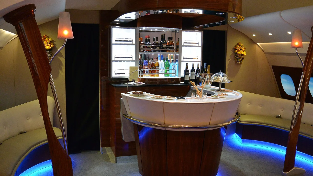Emirates A380 onboard business class lounge and bar area