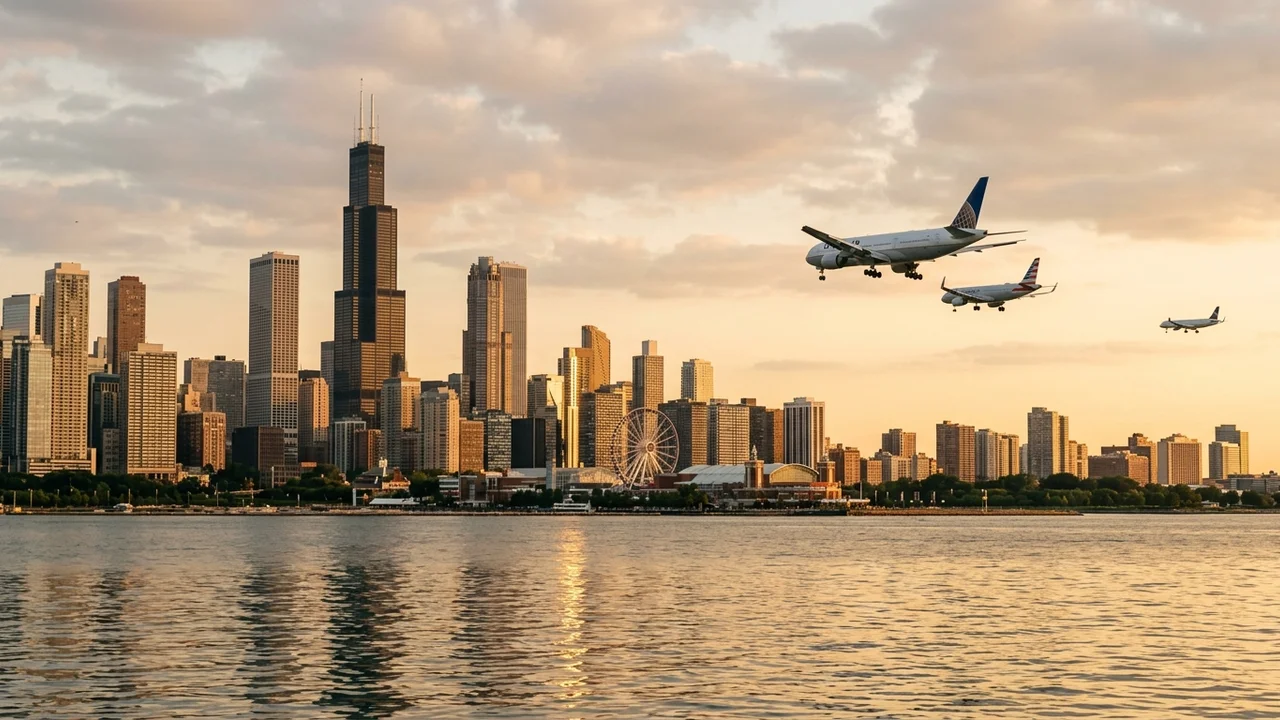 Chicago skyline at golden hour