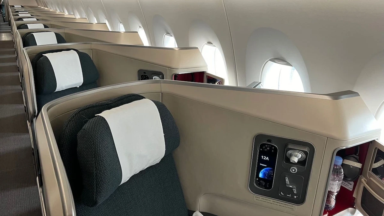 Cathay Pacific reverse-herringbone business class seat