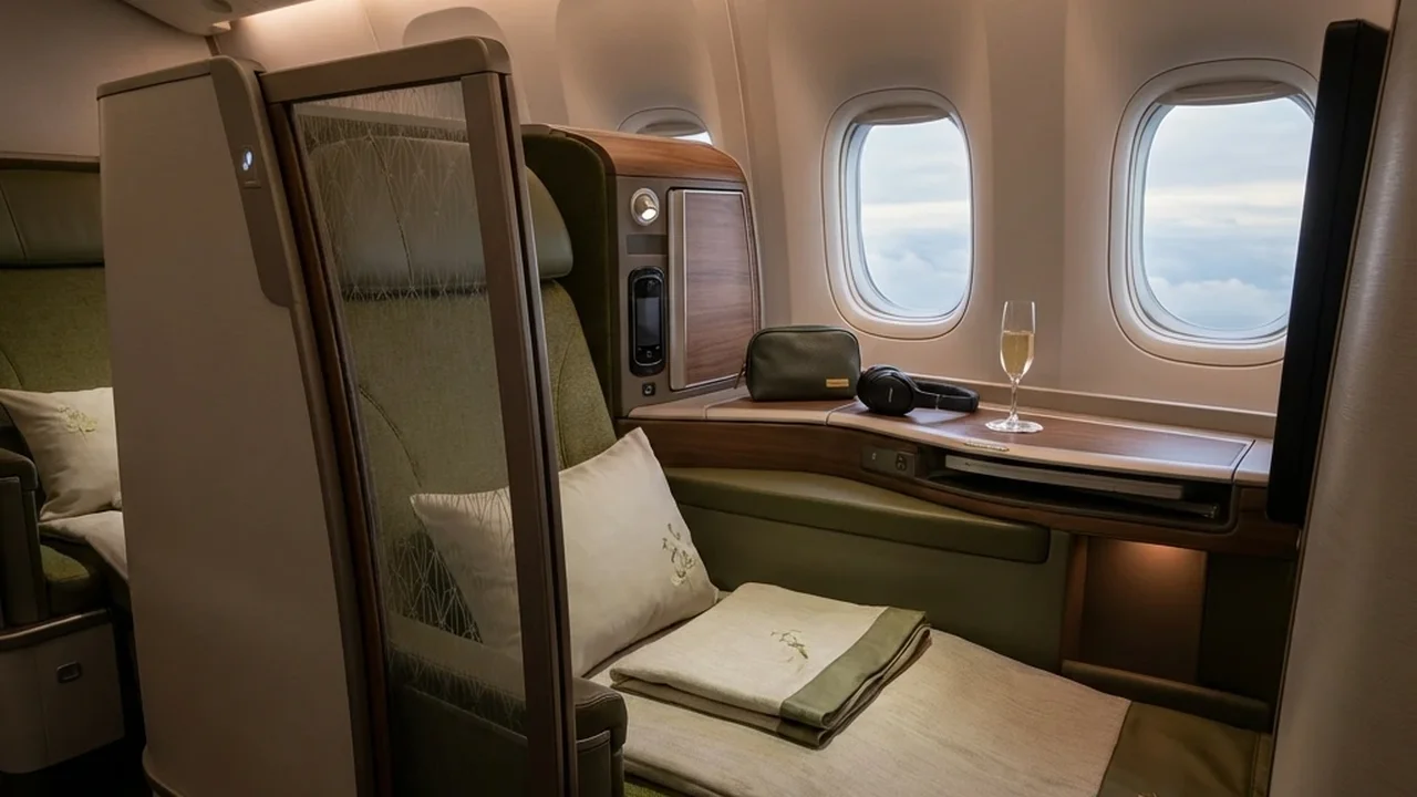 EVA Air Royal Laurel business class seat in 1-2-1 reverse herringbone configuration