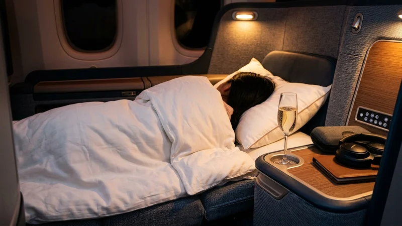 Business class lie-flat seat with bedding