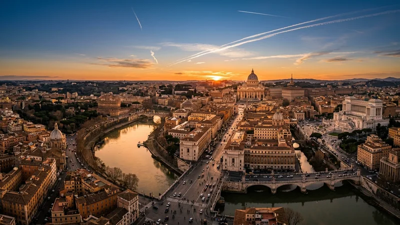Destination cityscape at golden hour