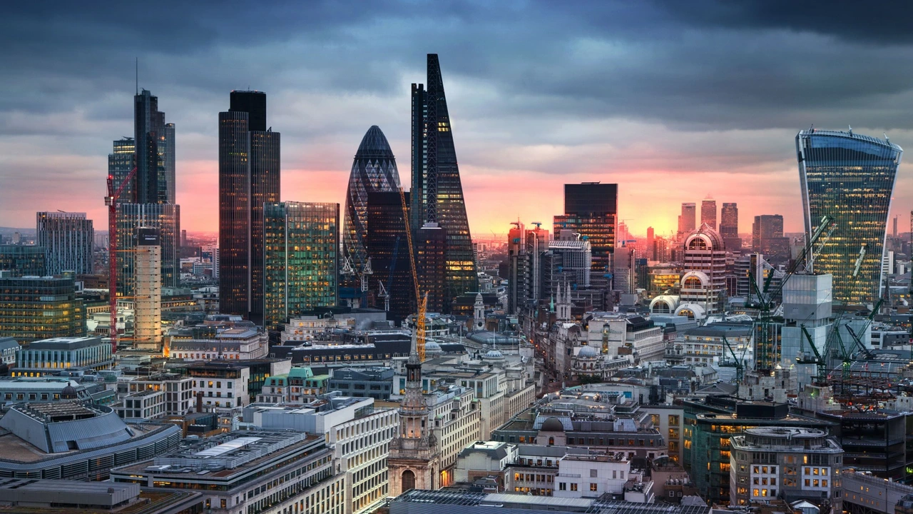 London skyline and international business aviation corridors