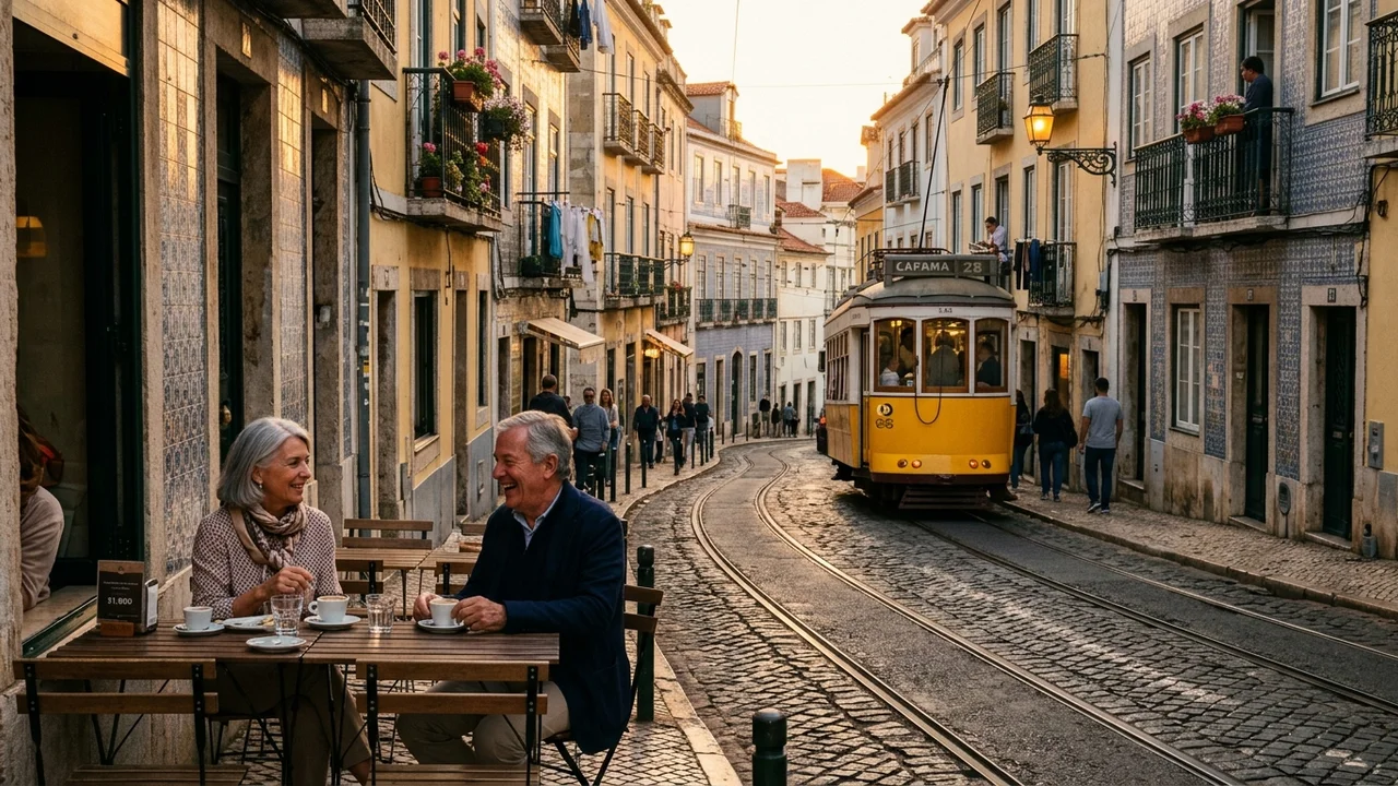 Lisbon Alfama district at golden hour