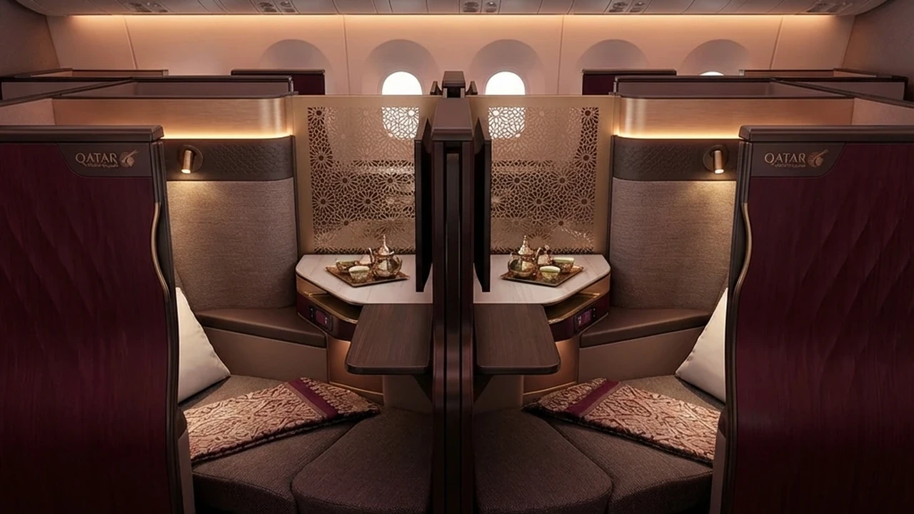 Qatar Airways Qsuite business class suite with sliding privacy door