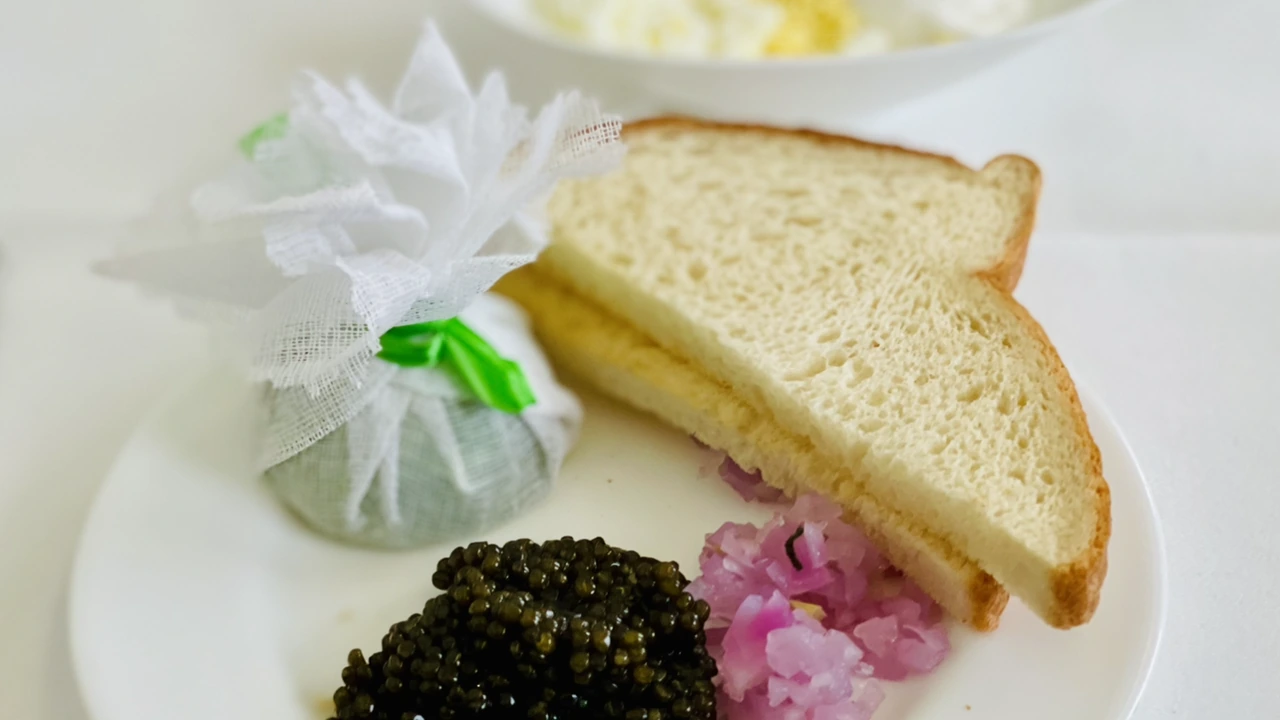 Lufthansa First Class traditional caviar service with accompaniments