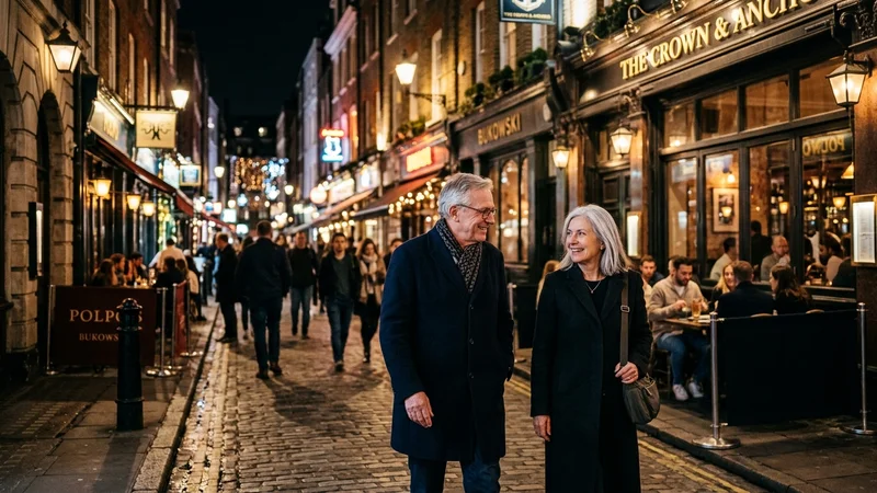 Street scene near London at night