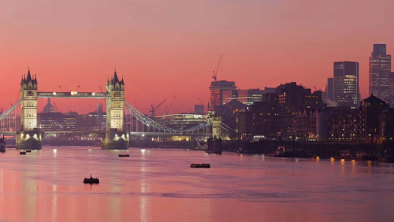 Tower Bridge and River Thames in London at golden hour