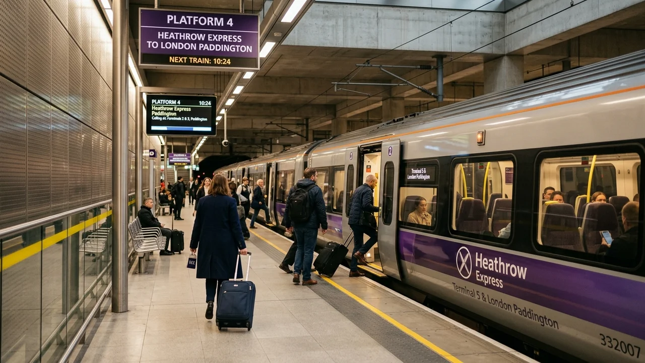 Heathrow Express train platform at London Heathrow Terminal 5