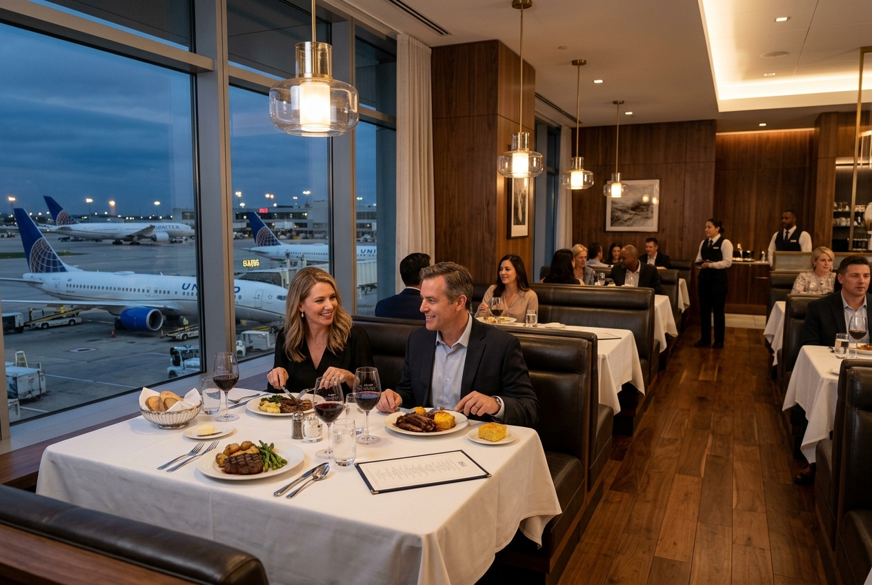 United Polaris Lounge dining room at Houston Intercontinental Airport