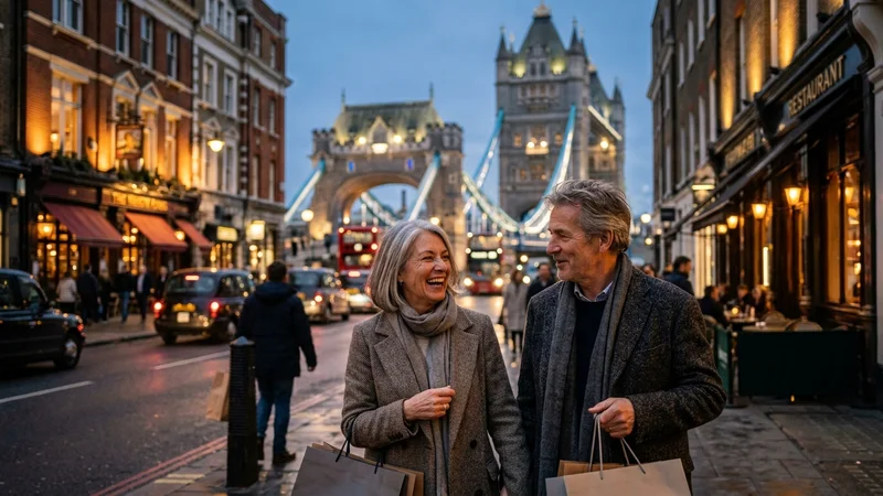 Street scene near London landmarks (Tower Bridge or Big Ben)