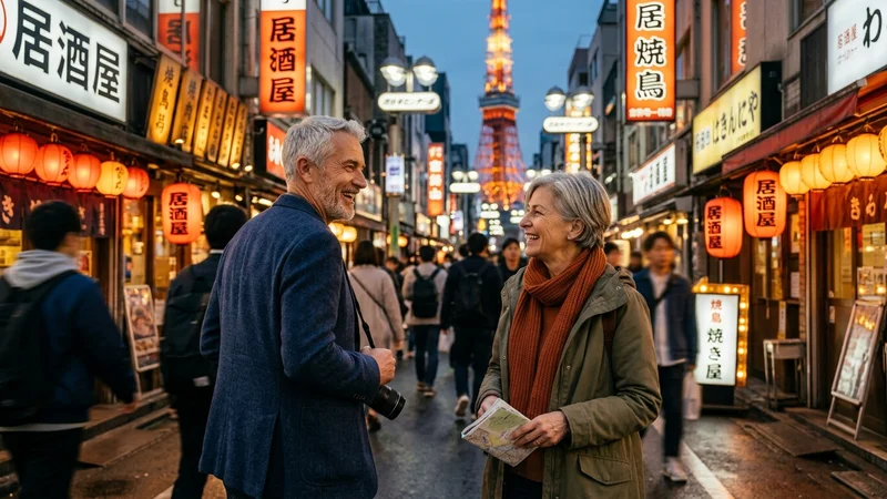 Street scene near Tokyo landmarks (Tokyo Tower or Shibuya)