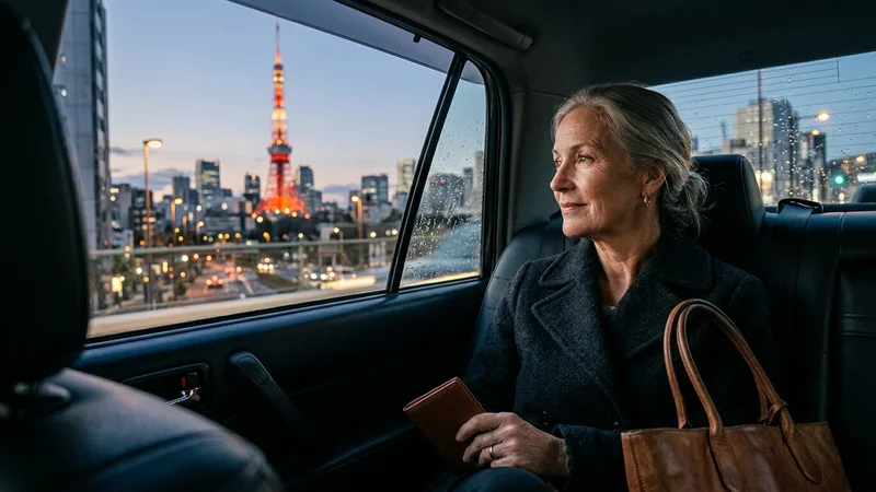 Arrival at Tokyo landmarks (Tokyo Tower or Shibuya)