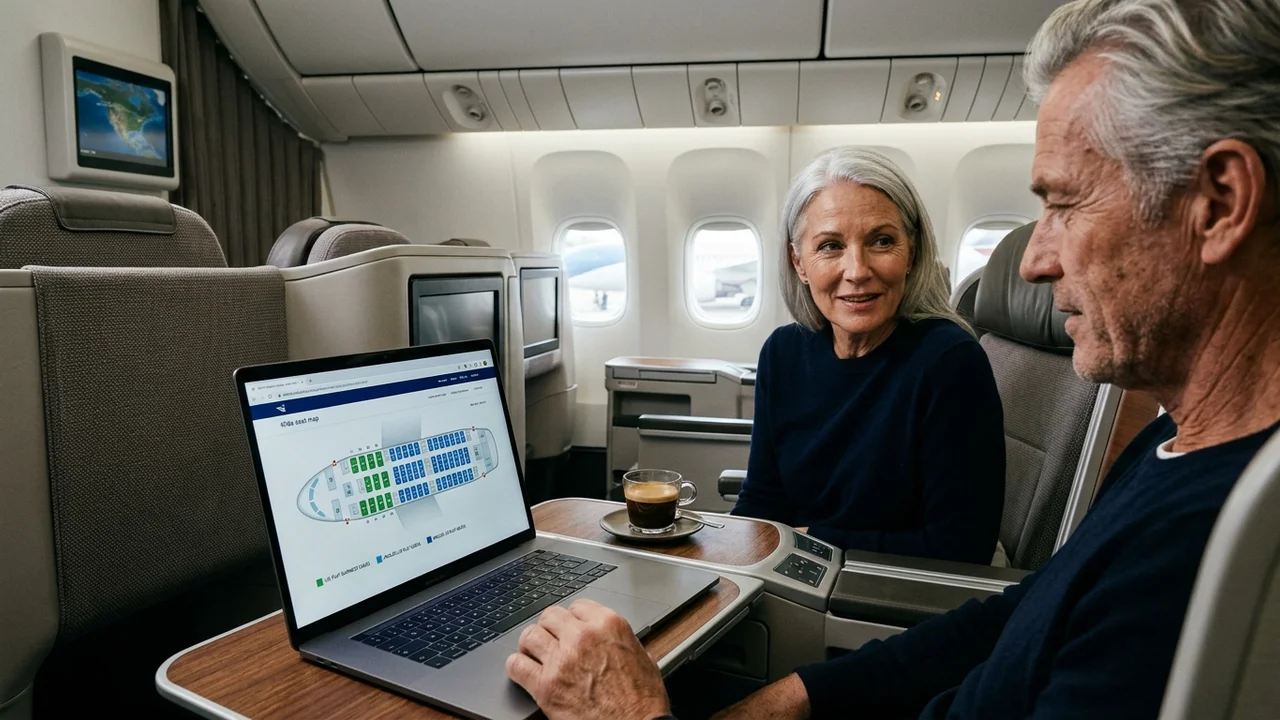 Checking seat maps on a laptop