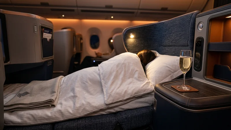 Business class lie-flat seat with bedding