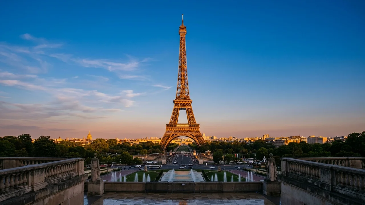 Eiffel Tower at golden hour from Trocadéro