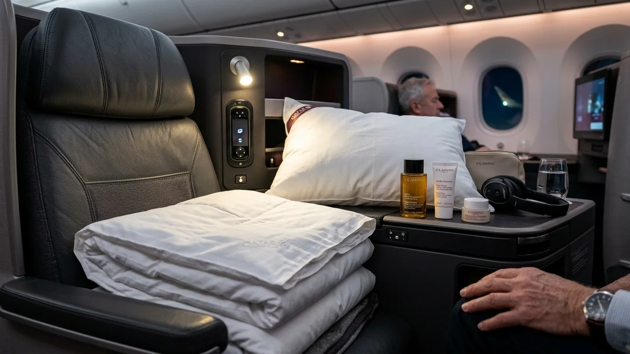Business class bedding and amenity kit