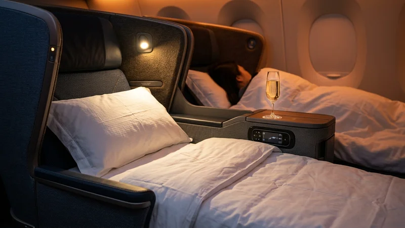 Business class lie-flat seat with bedding