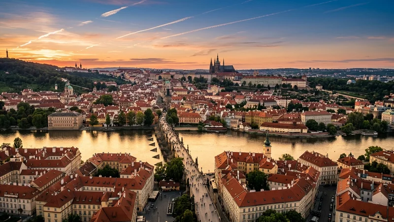 Destination cityscape at golden hour