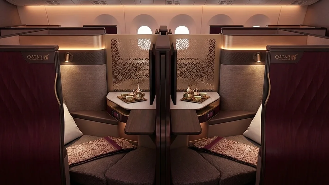 Qatar Airways QSuite business class suite with sliding privacy door