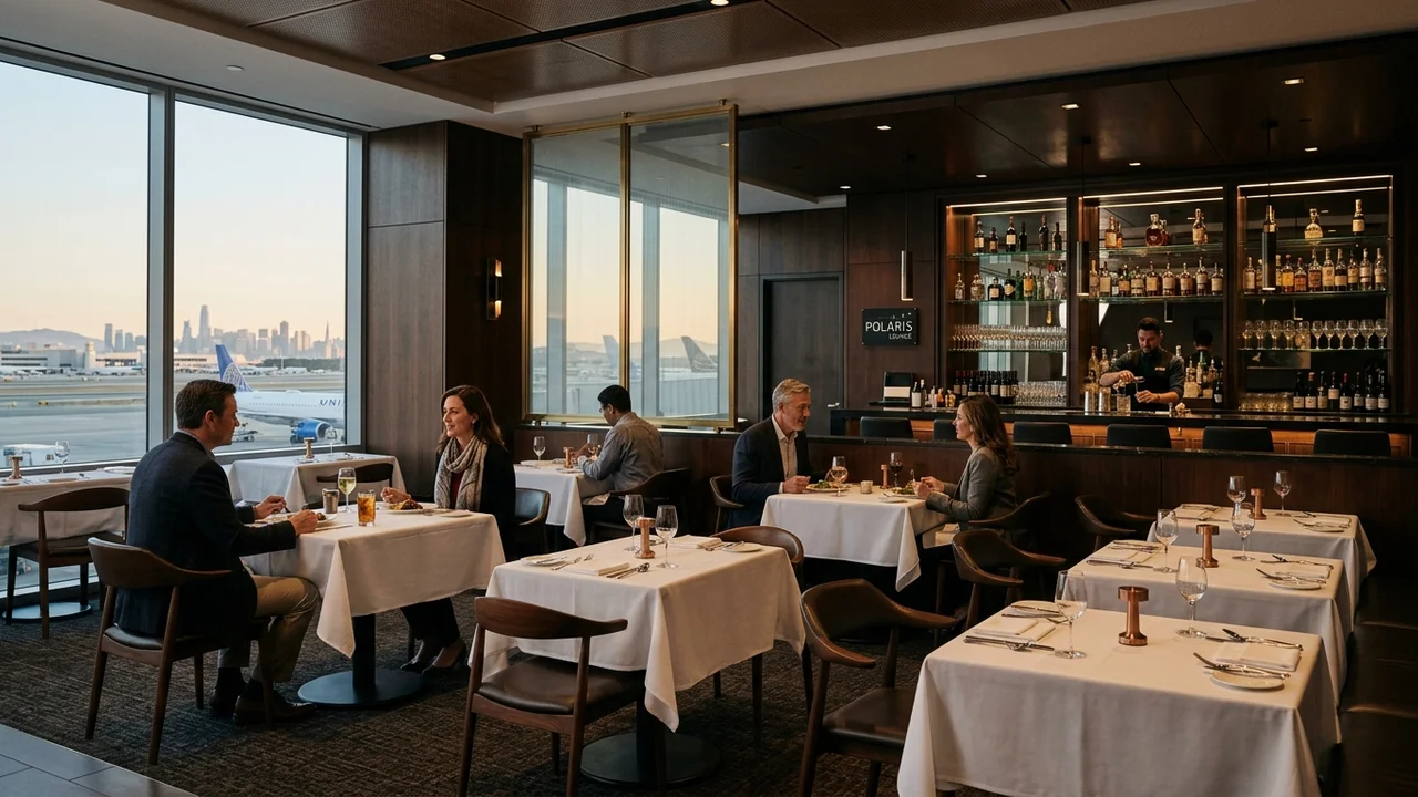 United Polaris Lounge dining room at San Francisco International Airport