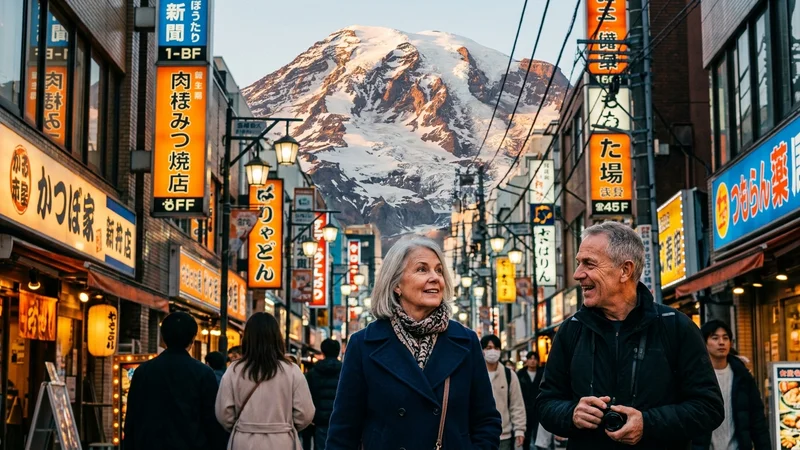 Mt Rainier and Tokyo neon