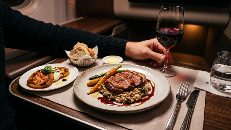 Business class meal service close-up