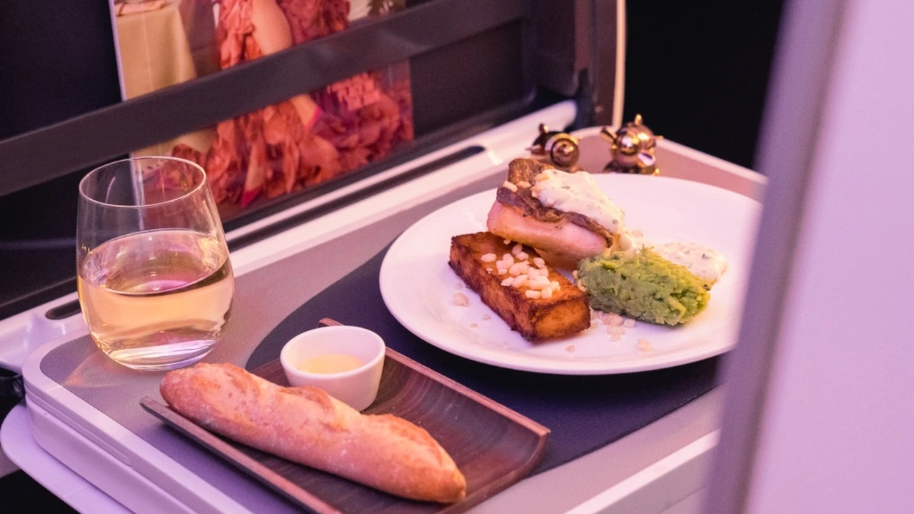 Virgin Atlantic Upper Class gourmet meal and wine service