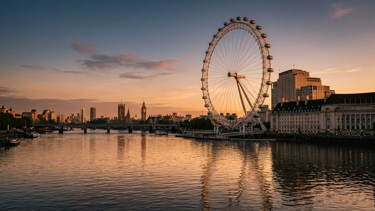 London Eye and South Bank at sunrise