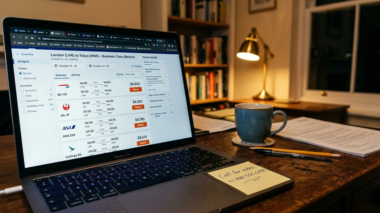 Searching for flights on a laptop